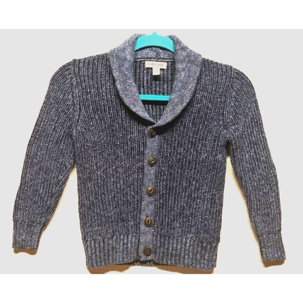 CHEROKEE Cardigan sweater S/P 6-7 blue long sleeve collared buttons thick chunky